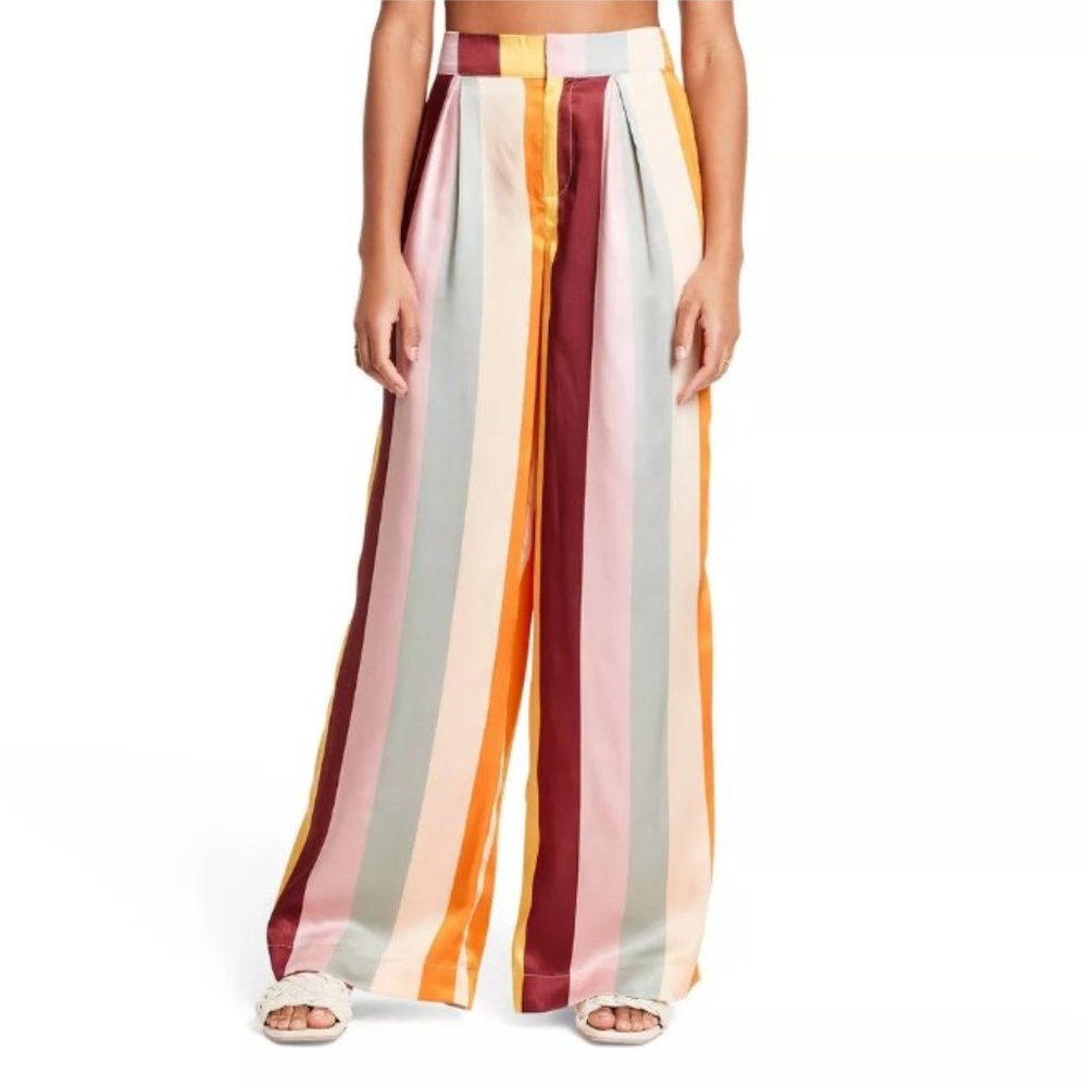 Women's Mixed Vertical Stripe Print Wide Leg Pants - Fe Noel x Target Orange/Bro